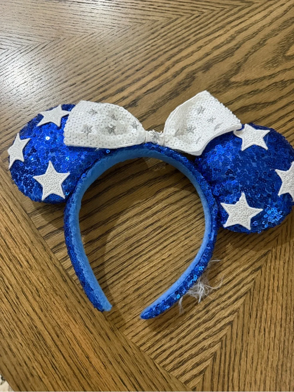 Disney Blue Sequin Minnie Ears Headband with White Star Bow
